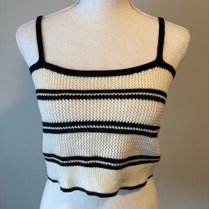 Jessica Simpson Striped Crochet Tank Top  Black & Ivory Size Medium Cropped